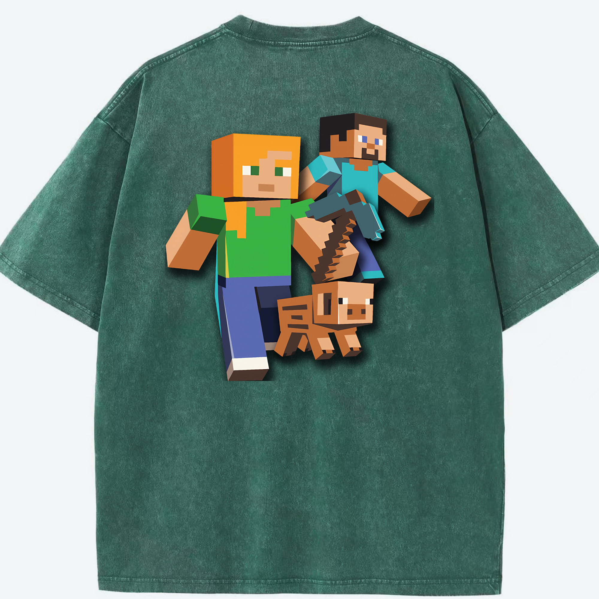 （画像用） マインクラフト ブロックの世界 Minecraft MC Block world 綿100% ヴィンテージ風 半袖Tシャツ（背面プリント）